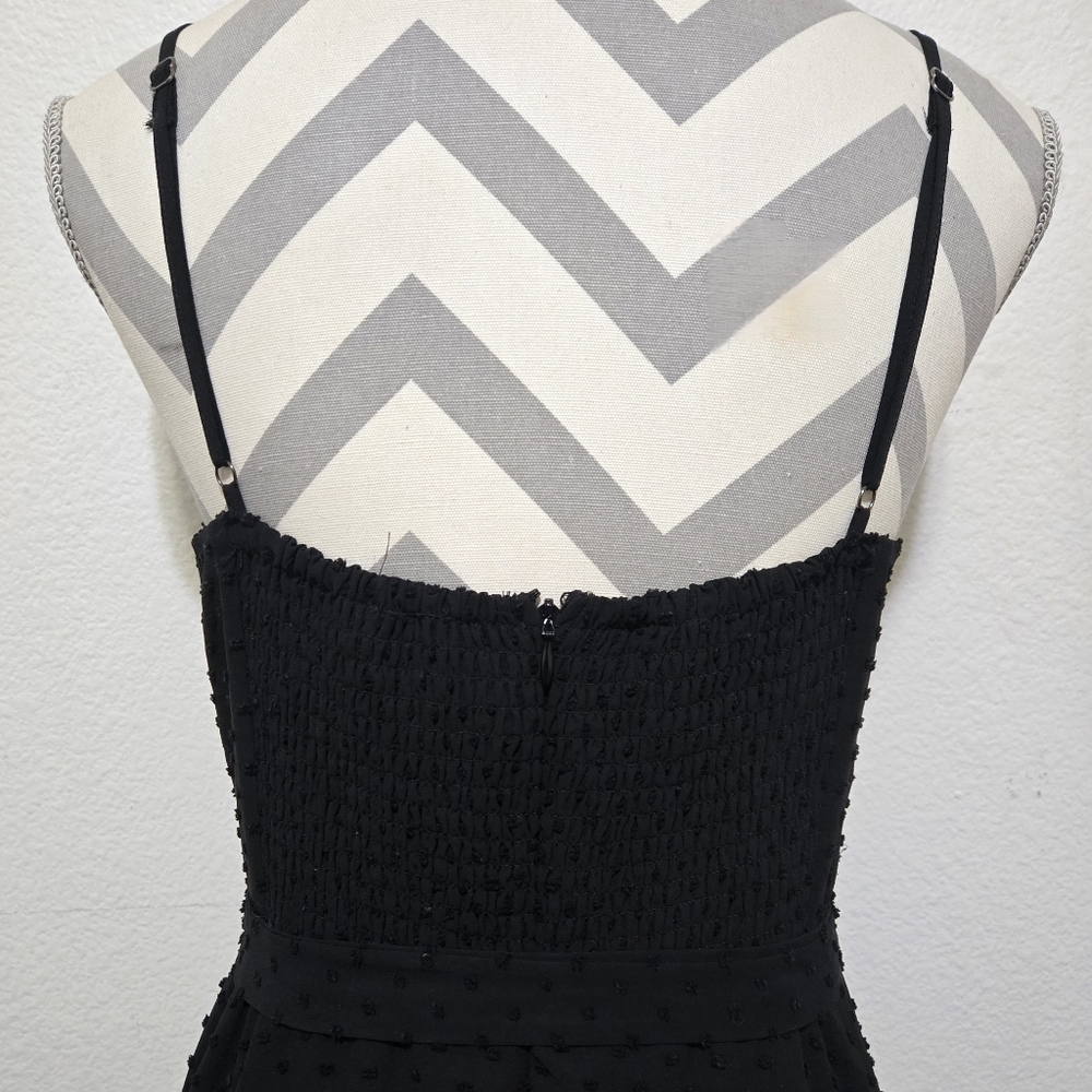 AQUA Black Midi Dress Swiss Dot Lace Inset Handkerchief Hem Tie Waist Small - Picture 9 of 15